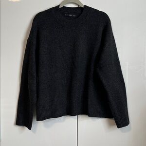 Mango Charcoal Grey Oversized Crewneck Wool Blend Sweater, Size M
